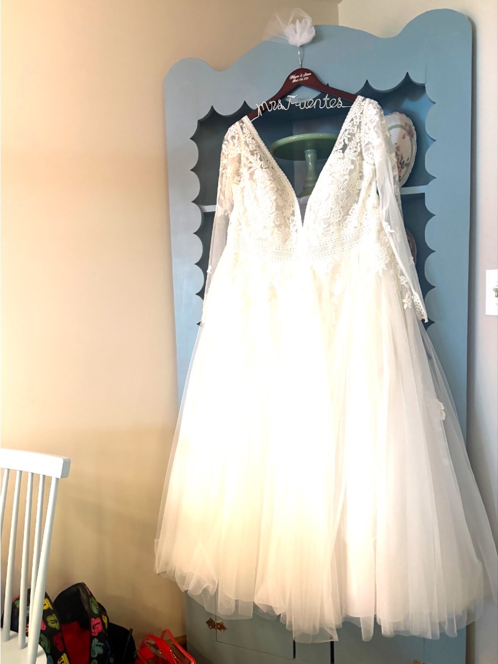 Girls Ivory Lace Tulle Dress with Long Sleeves